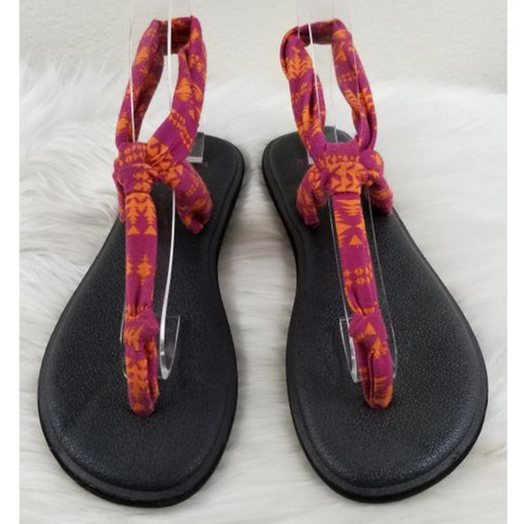 Sanuk Pink Orange Ankle Strap Women's Sandals Sz 8 - Picture 2 of 7